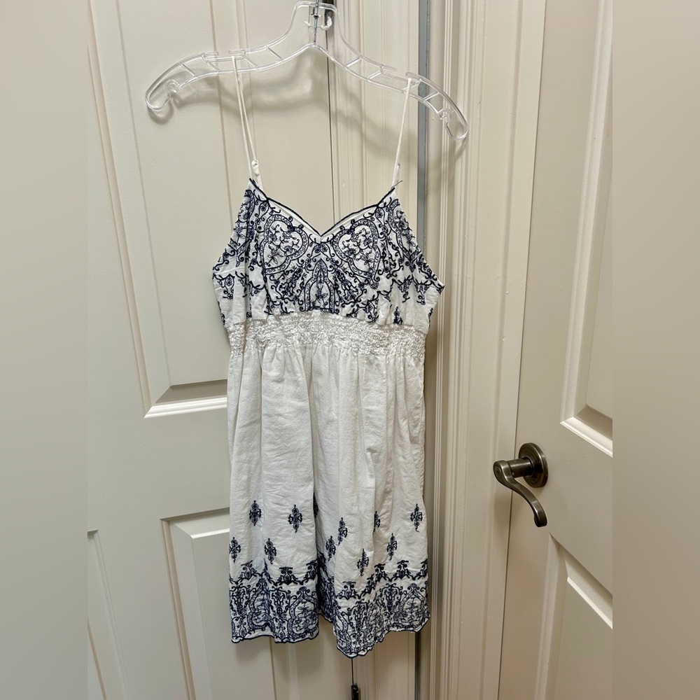 White and Blue Embroidered Dress, size L